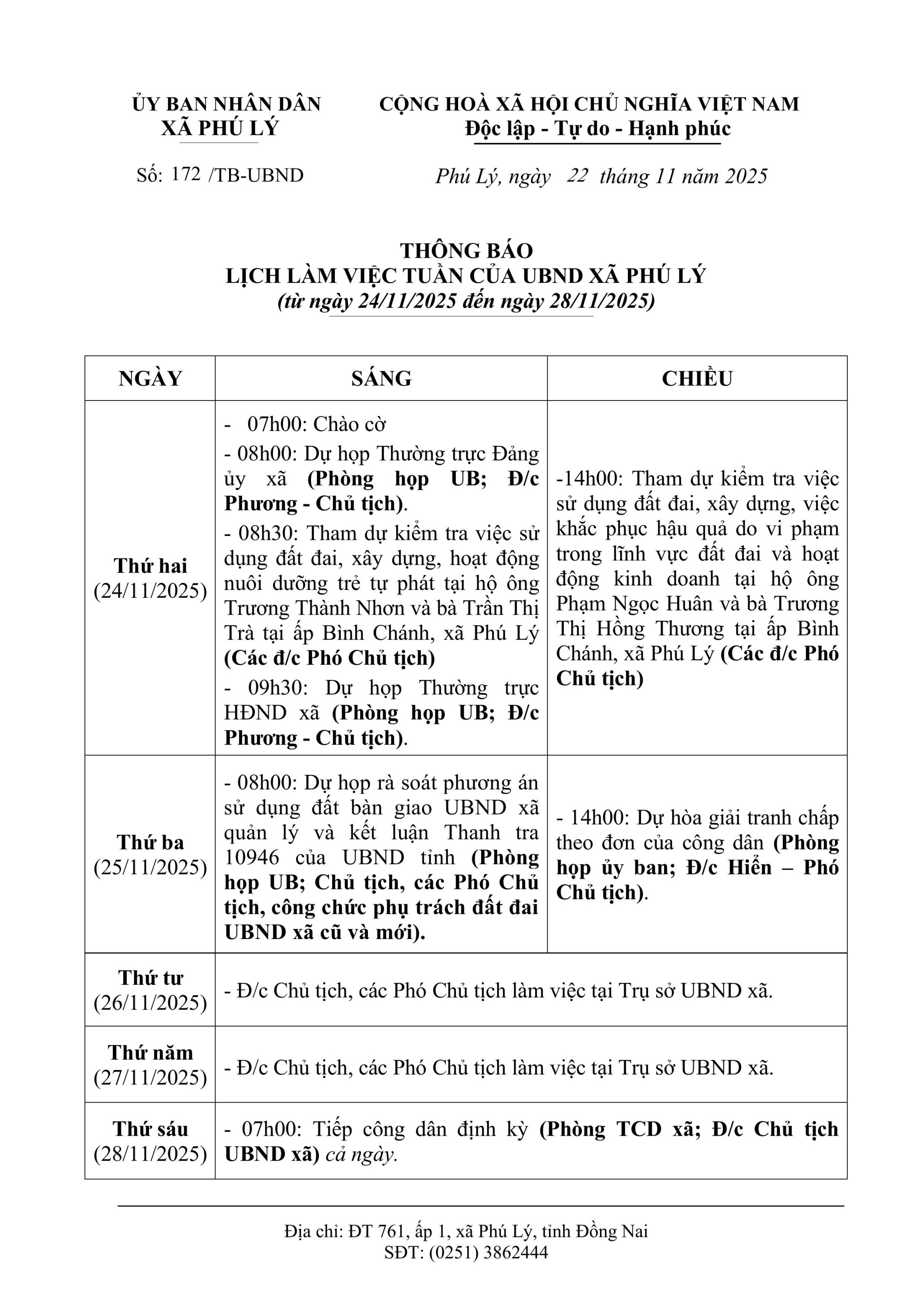 THÔNG BÁO LỊCH LÀM VIỆC CỦA UBND XÃ hình ảnh 0